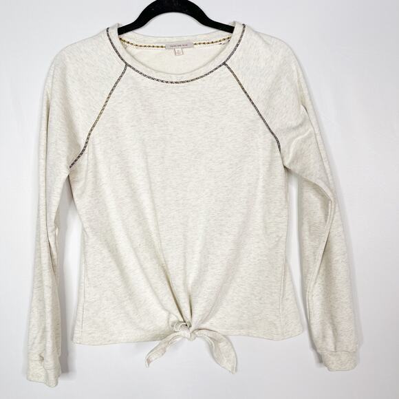 Skies Are Blue XSmall Tie Front Sweatshirt Twist Braided Trim Crew Neck Cotton - Picture 1 of 9